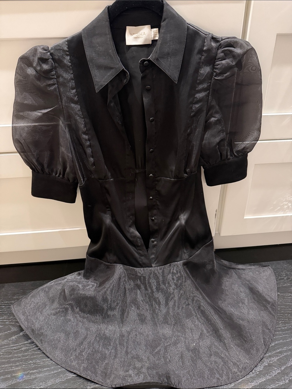 MISHA COLLECTION Black Sheer Puff-Sleeve Mini Dress